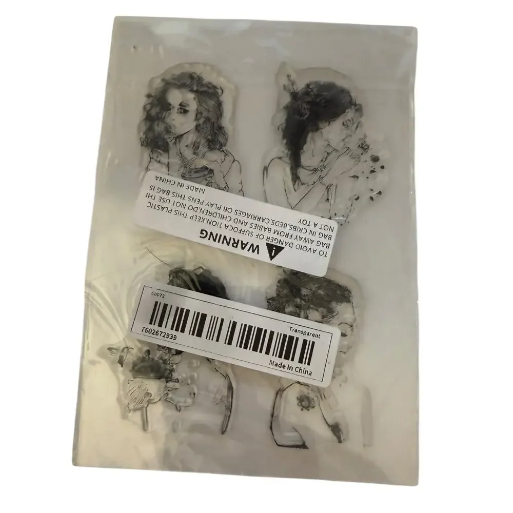 Fashion Girl Silhouette Portrait Set Of 4 Cardmaking Cling Rubber Stamps NEW